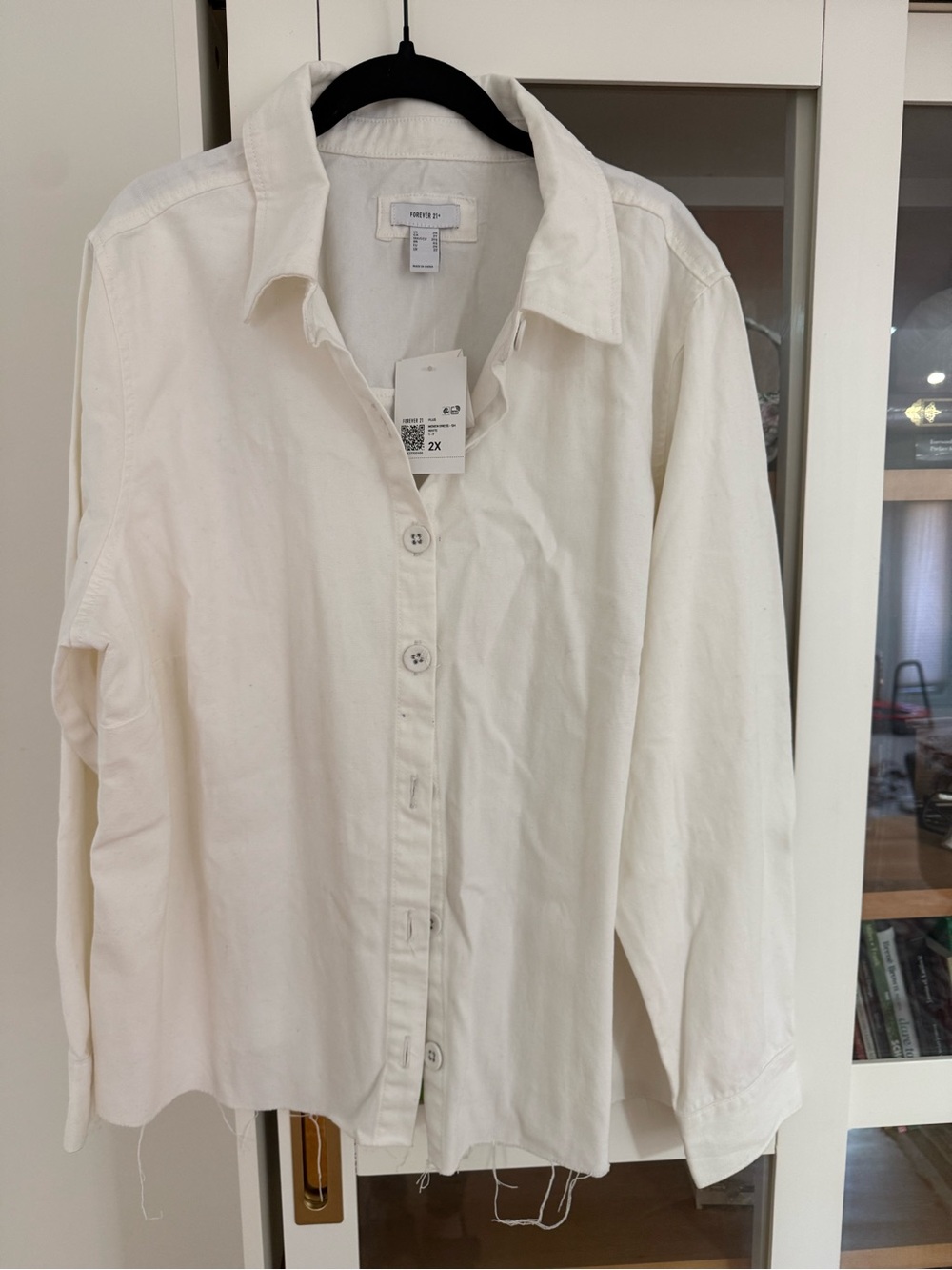 Forever 21 Cream Button-Up Denim Jacket